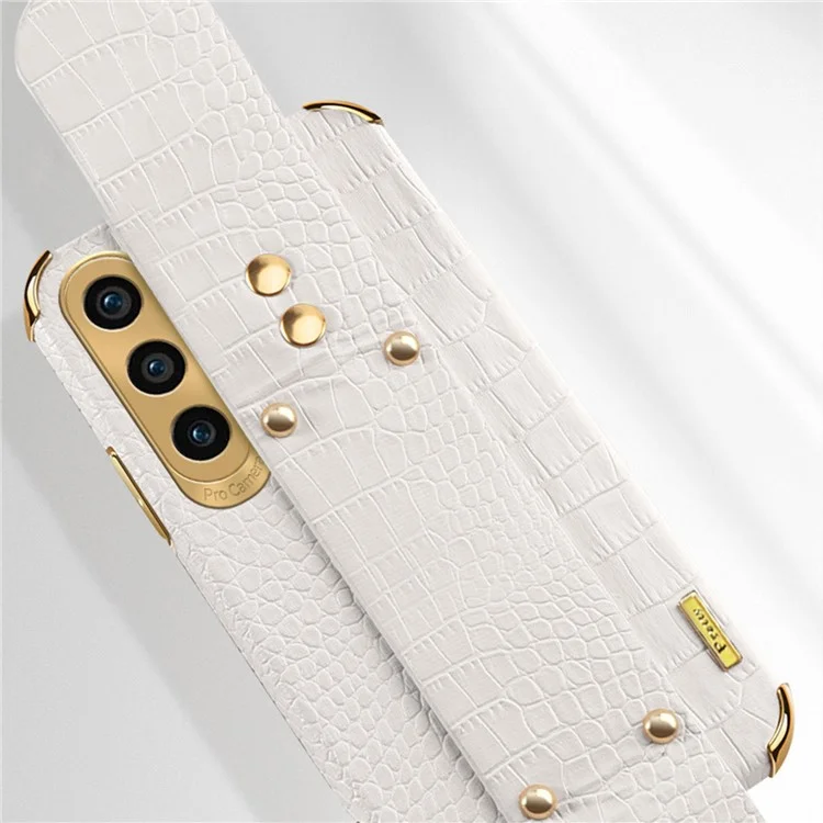 Phone Case for Samsung Galaxy A35 5G Crocodile Texture Wristband Electroplating Cover - White