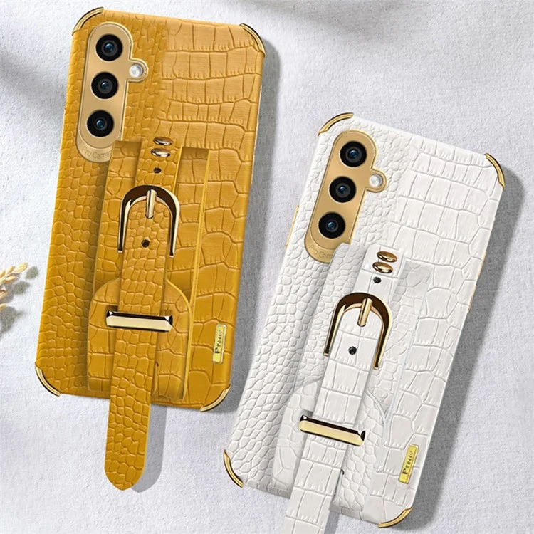 Phone Case for Samsung Galaxy A25 5G (Global) (161.0 x 76.5 x 8.3mm) Crocodile Texture Cover with Wristband Design - Black