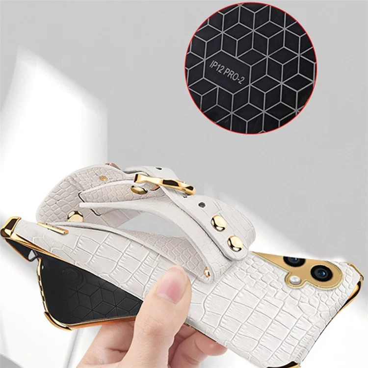 Phone Case for Samsung Galaxy A25 5G (Global) (161.0 x 76.5 x 8.3mm) Crocodile Texture Cover with Wristband Design - Black