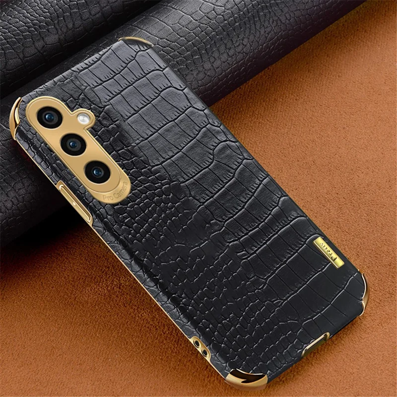 For Samsung Galaxy A25 5G (Global) (161.0 x 76.5 x 8.3mm) Cell Phone Case Crocodile Texture Electroplating Cover - Black