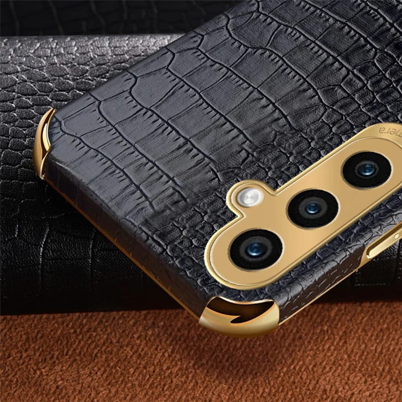 For Samsung Galaxy A25 5G (Global) (161.0 x 76.5 x 8.3mm) Cell Phone Case Crocodile Texture Electroplating Cover - Black