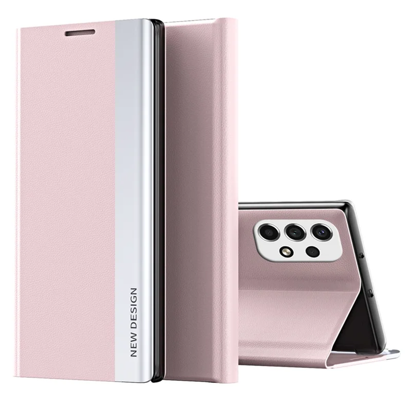 For Samsung Galaxy A13 4G Case Stand PC Shell PU Leather Shockproof Phone Cover - Pink