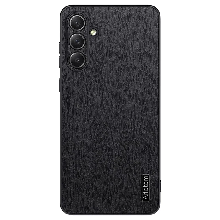 Para Samsung Galaxy A35 5G Funda Resistente a Arañazos Grano de Madera PU+PC+TPU Carcasa Posterior del Teléfono - Negro