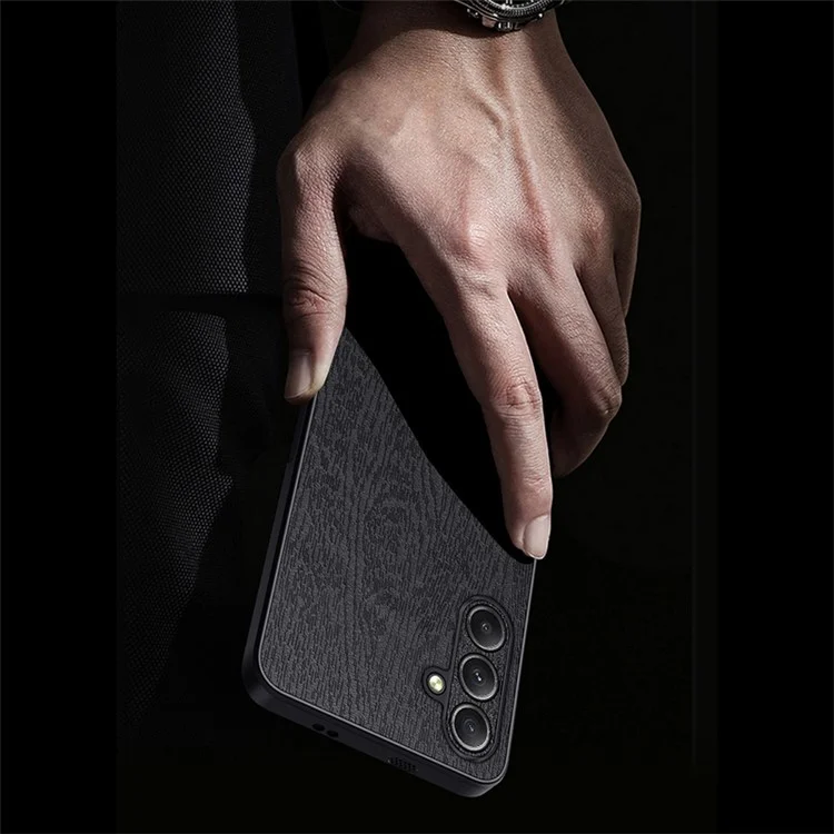 Para Samsung Galaxy A35 5G Funda Resistente a Arañazos Grano de Madera PU+PC+TPU Carcasa Posterior del Teléfono - Negro