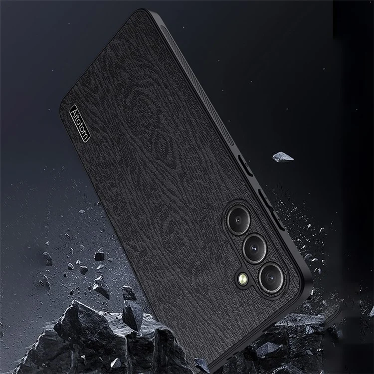 Para Samsung Galaxy A35 5G Funda Resistente a Arañazos Grano de Madera PU+PC+TPU Carcasa Posterior del Teléfono - Negro