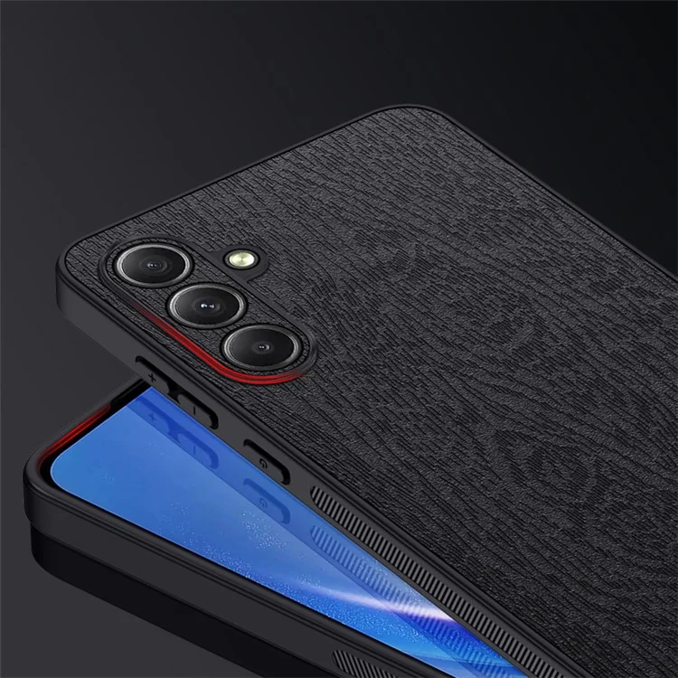 Para Samsung Galaxy A35 5G Funda Resistente a Arañazos Grano de Madera PU+PC+TPU Carcasa Posterior del Teléfono - Negro