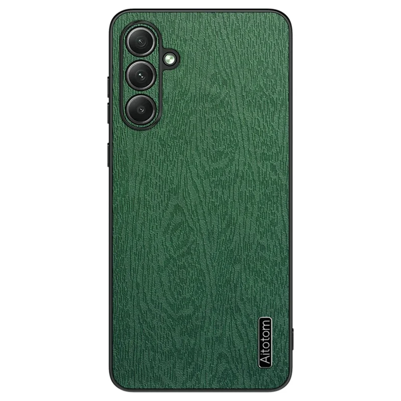For Samsung Galaxy A35 5G Case Scratch-proof Wood Grain PU+PC+TPU Phone Back Shell - Green