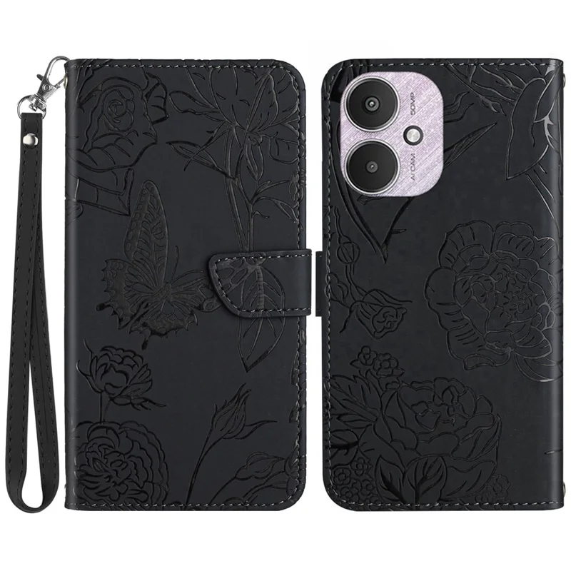 HT03 per Xiaomi Redmi 13C 4G / 5G / 13R 5G / Poco M6 5G / Poco C65 4G Custodia in pelle con cinturino - Nero