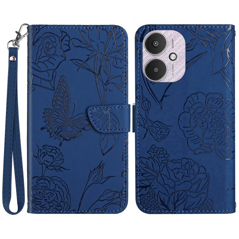 HT03 For Xiaomi Redmi 13C 4G / 5G / 13R 5G / Poco M6 5G / Poco C65 4G Wallet Leather Case with Hand Strap - Blue