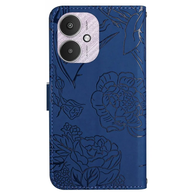 HT03 For Xiaomi Redmi 13C 4G / 5G / 13R 5G / Poco M6 5G / Poco C65 4G Wallet Leather Case with Hand Strap - Blue