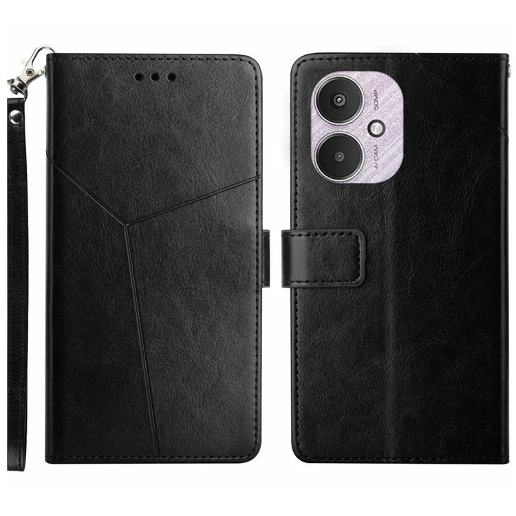 HT01 Pour Xiaomi Redmi 13C 4G / 5G / 13R 5G / Poco M6 5G / Poco C65 4G Étui en cuir avec ligne imprimée en forme de Y - Noir