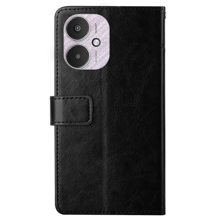 HT01 Pour Xiaomi Redmi 13C 4G / 5G / 13R 5G / Poco M6 5G / Poco C65 4G Étui en cuir avec ligne imprimée en forme de Y - Noir