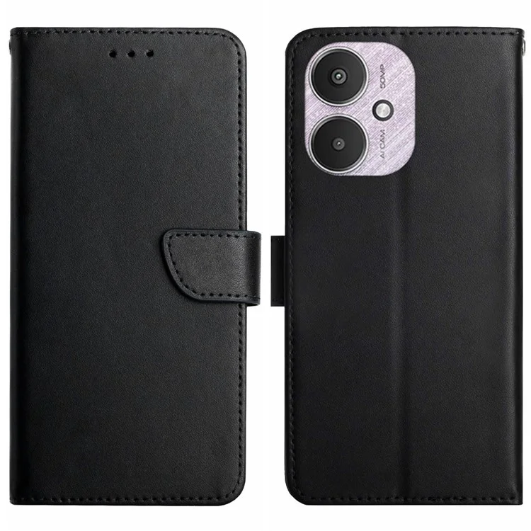 HT02 для Xiaomi Redmi 13C 4G / 5G / 13R 5G / Poco M6 5G / Poco C65 4G Чехол-бумажник из натуральной кожи - Черный