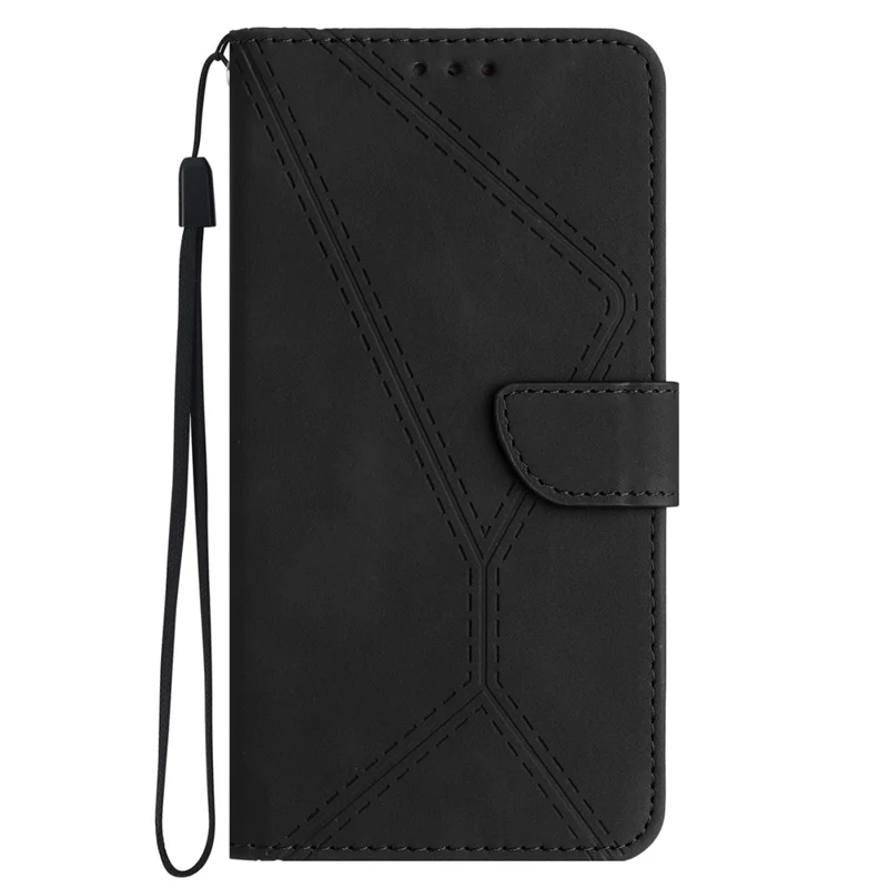 HT05 For Xiaomi Redmi 13C 4G / 5G / 13R 5G / Poco M6 5G / Poco C65 4G Leather Case Wallet Cover Imprinted Line - Black