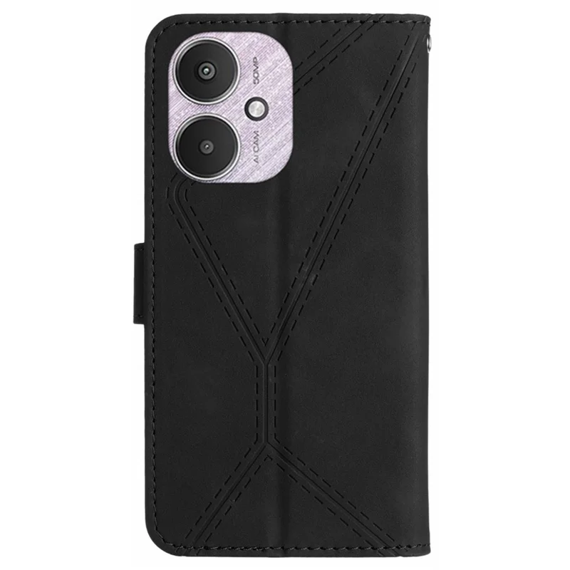 HT05 For Xiaomi Redmi 13C 4G / 5G / 13R 5G / Poco M6 5G / Poco C65 4G Leather Case Wallet Cover Imprinted Line - Black