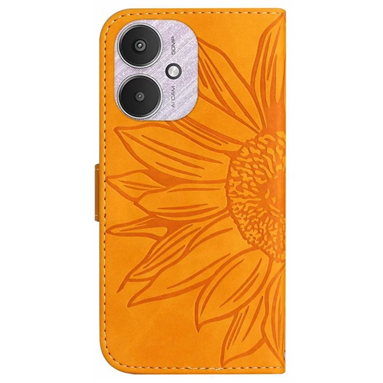 HT04 Per Xiaomi Redmi 13C 4G / 5G / 13R 5G / Poco M6 5G / Poco C65 4G Custodia in pelle da passaporto con motivo a girasole - Giallo