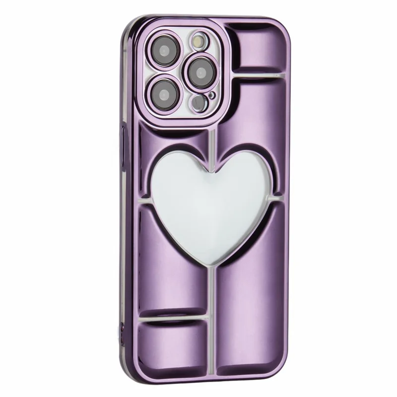 MNS Series for iPhone 15 Pro Max TPU Phone Case 3D Heart Precise Lens Protection - Dark Purple