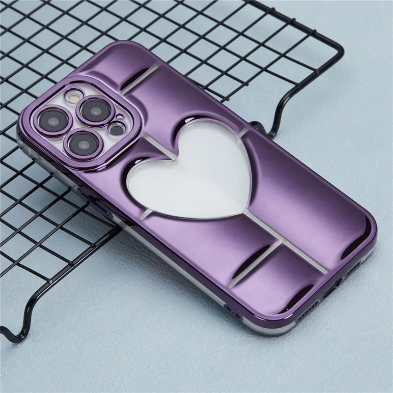 MNS Series for iPhone 15 Pro Max TPU Phone Case 3D Heart Precise Lens Protection - Dark Purple