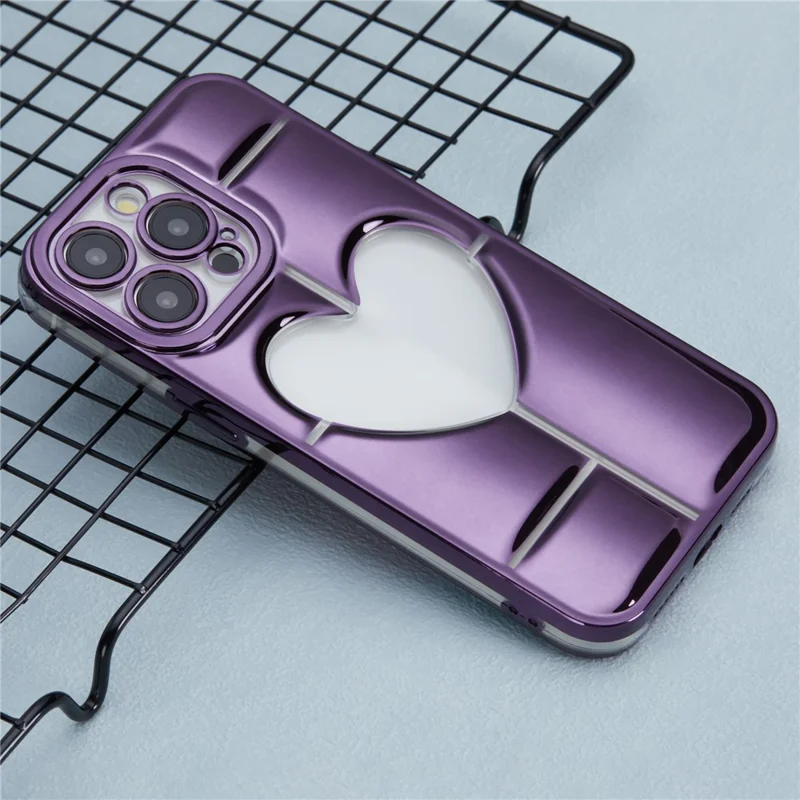 MNS Series for iPhone 15 Pro Max TPU Phone Case 3D Heart Precise Lens Protection - Dark Purple