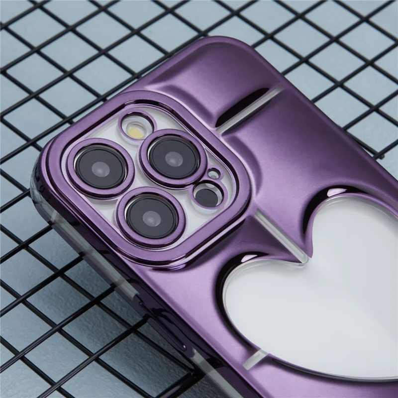 MNS Series for iPhone 15 Pro Max TPU Phone Case 3D Heart Precise Lens Protection - Dark Purple