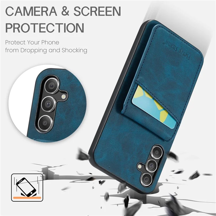 FIERRE SHANN pour Samsung Galaxy A15 4G / 5G Étui de téléphone portable PU+TPU Texture de cheval fou - Bleu