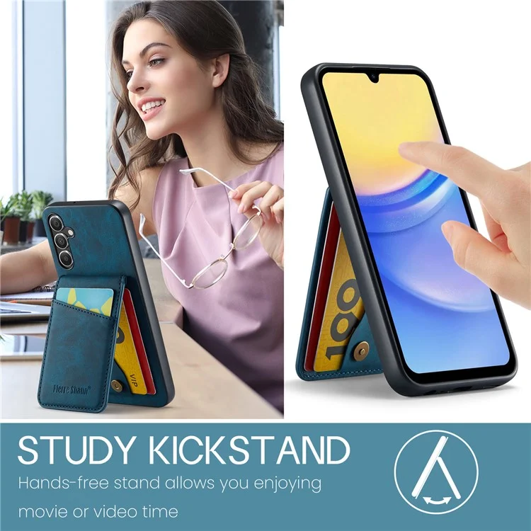 FIERRE SHANN pour Samsung Galaxy A15 4G / 5G Étui de téléphone portable PU+TPU Texture de cheval fou - Bleu
