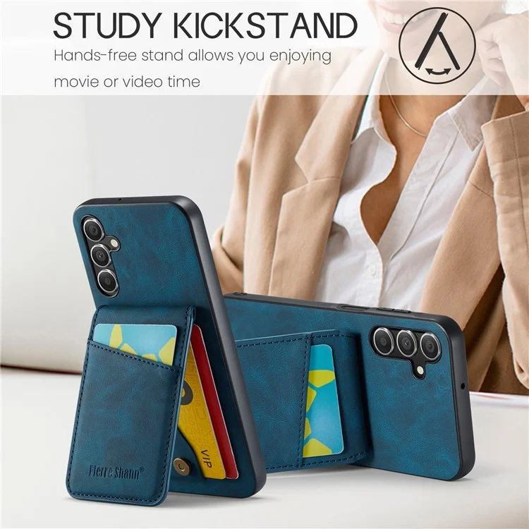 FIERRE SHANN pour Samsung Galaxy A15 4G / 5G Étui de téléphone portable PU+TPU Texture de cheval fou - Bleu