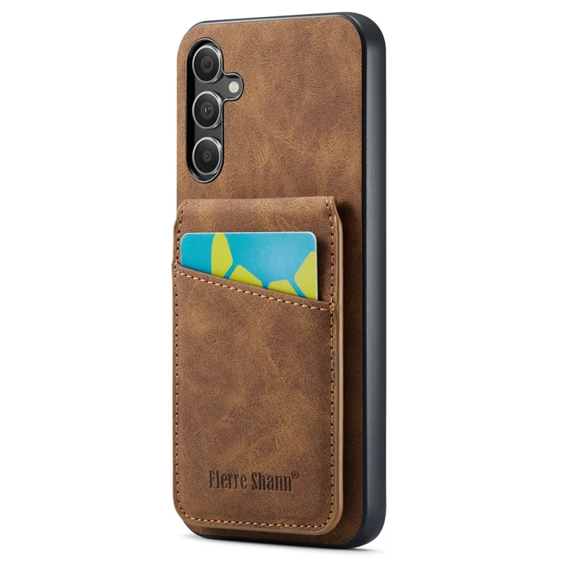 FIERRE SHANN For Samsung Galaxy A15 4G / 5G Cell Phone Case PU+TPU Crazy Horse Texture Cover - Brown