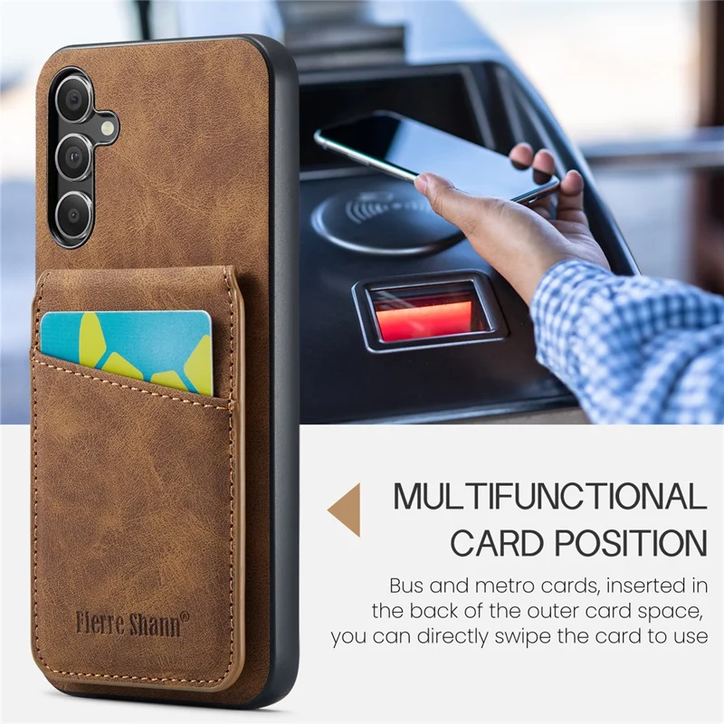 FIERRE SHANN For Samsung Galaxy A15 4G / 5G Cell Phone Case PU+TPU Crazy Horse Texture Cover - Brown