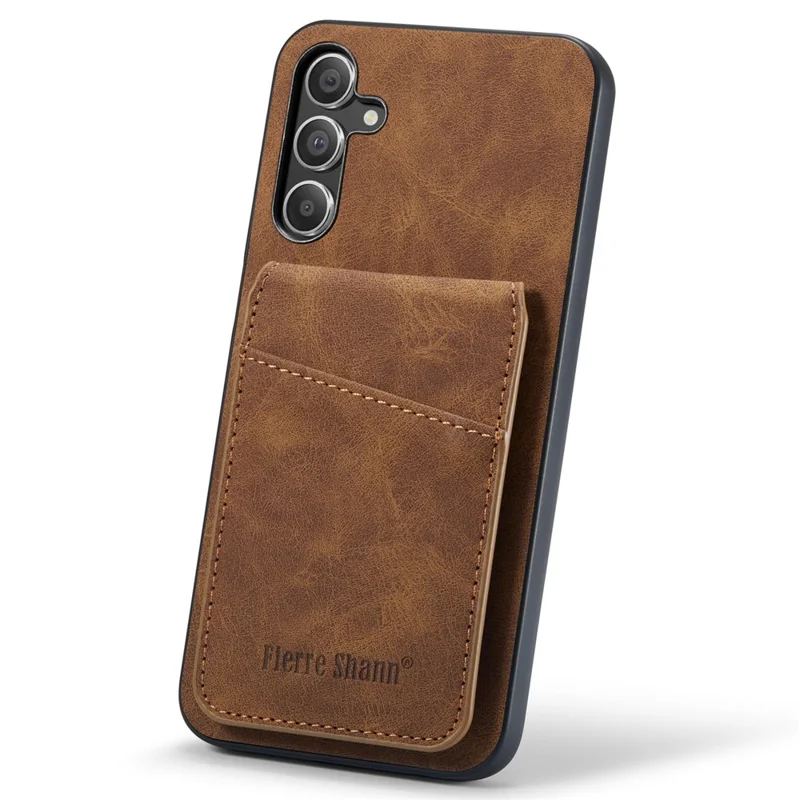 FIERRE SHANN For Samsung Galaxy A15 4G / 5G Cell Phone Case PU+TPU Crazy Horse Texture Cover - Brown
