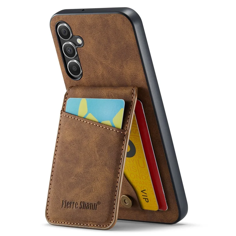 FIERRE SHANN For Samsung Galaxy A15 4G / 5G Cell Phone Case PU+TPU Crazy Horse Texture Cover - Brown