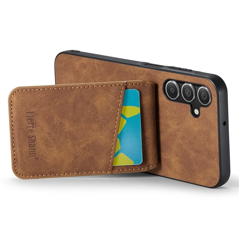FIERRE SHANN For Samsung Galaxy A15 4G / 5G Cell Phone Case PU+TPU Crazy Horse Texture Cover - Brown