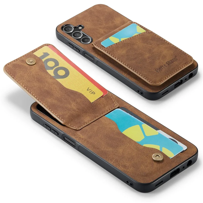 FIERRE SHANN For Samsung Galaxy A15 4G / 5G Cell Phone Case PU+TPU Crazy Horse Texture Cover - Brown