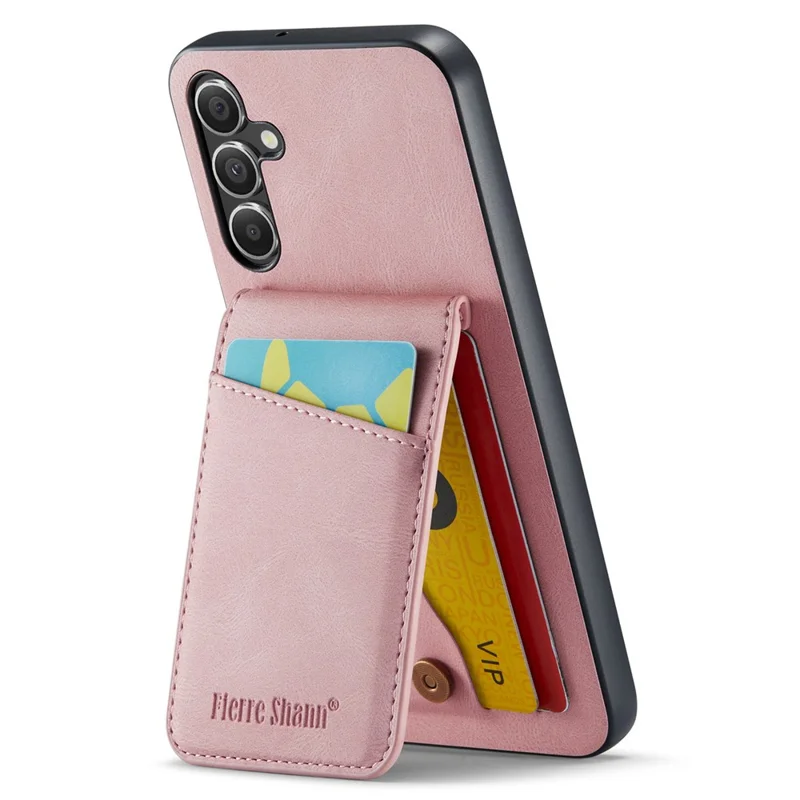 FIERRE SHANN For Samsung Galaxy A14 4G / 5G Case Card Slots PU Leather+TPU Phone Cover - Pink