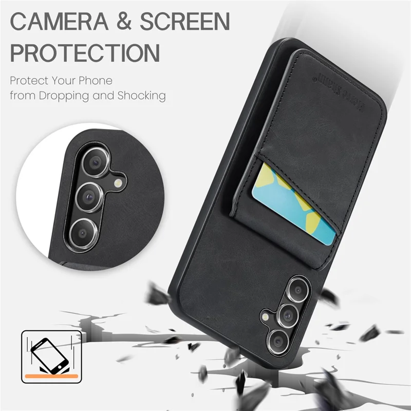 FIERRE SHANN For Samsung Galaxy A24 4G (162.1 x 77.6 x 8.3mm) Case PU+TPU Crazy Horse Texture Cellphone Cover - Black