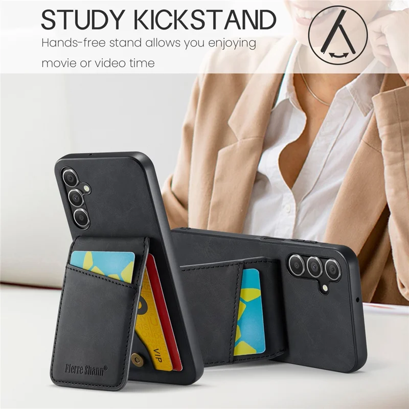 FIERRE SHANN For Samsung Galaxy A24 4G (162.1 x 77.6 x 8.3mm) Case PU+TPU Crazy Horse Texture Cellphone Cover - Black