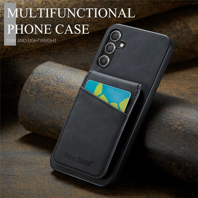 FIERRE SHANN For Samsung Galaxy A24 4G (162.1 x 77.6 x 8.3mm) Case PU+TPU Crazy Horse Texture Cellphone Cover - Black