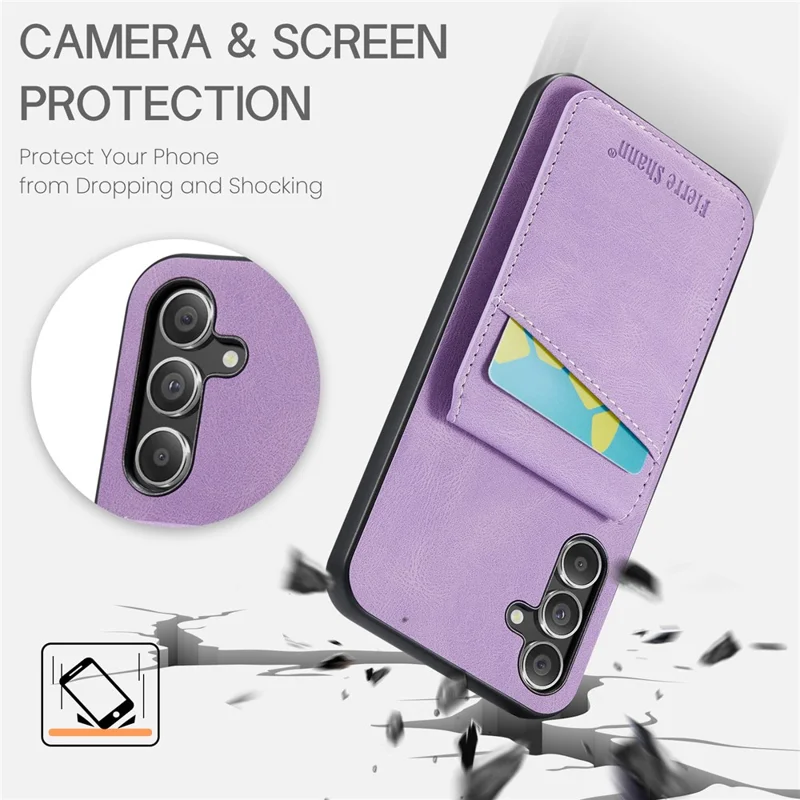 FIERRE SHANN For Samsung Galaxy A13 5G Cell Phone Case Card Slots PU+TPU Back Cover - Purple