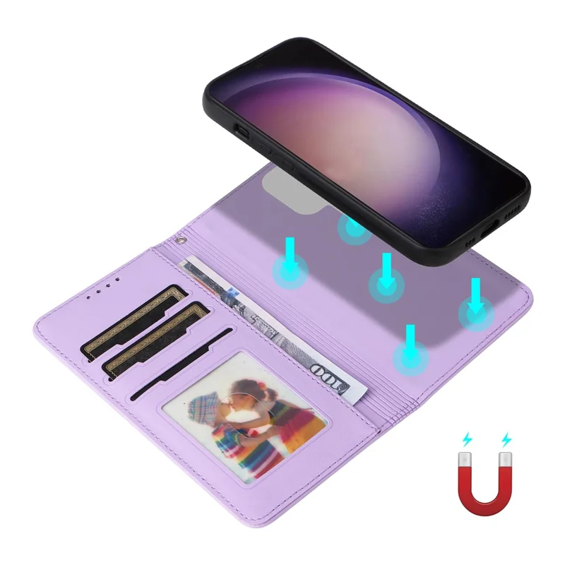 For Samsung Galaxy S24 Ultra Magnetic Case BETOPNICE Detachable PU Leather Phone Cover with Strap - Purple