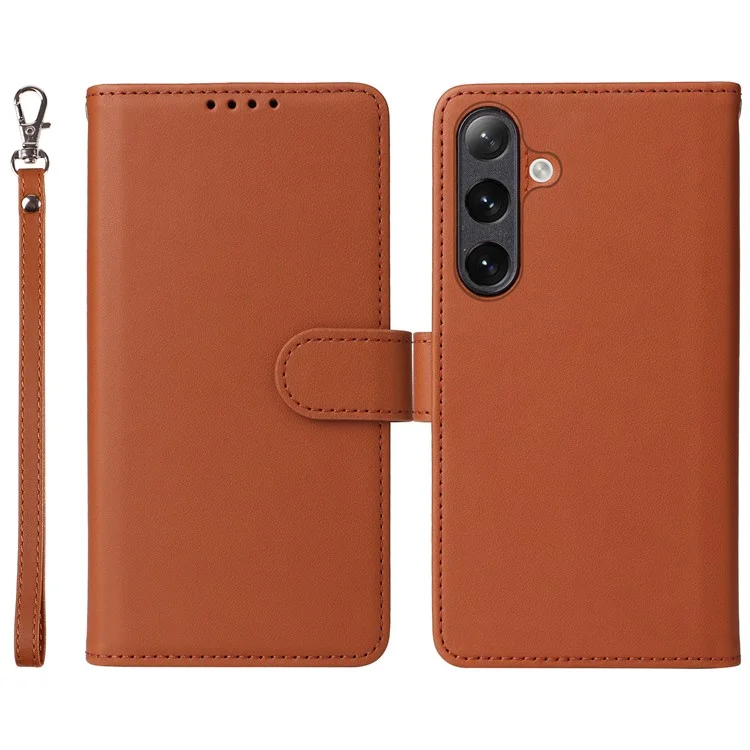 For Samsung Galaxy S24 Magnetic Case BETOPNICE Detachable PU Leather Phone Cover with Strap - Brown