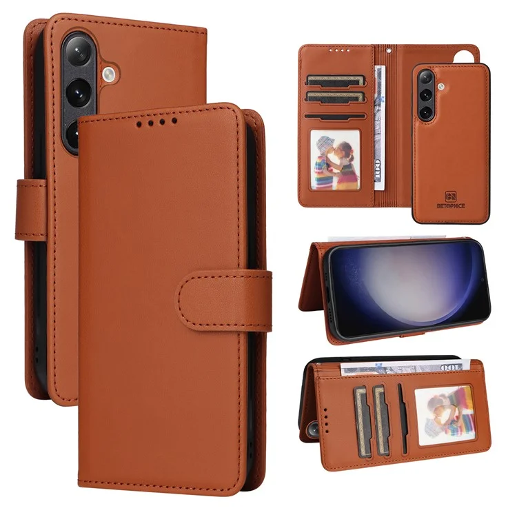 For Samsung Galaxy S24 Magnetic Case BETOPNICE Detachable PU Leather Phone Cover with Strap - Brown