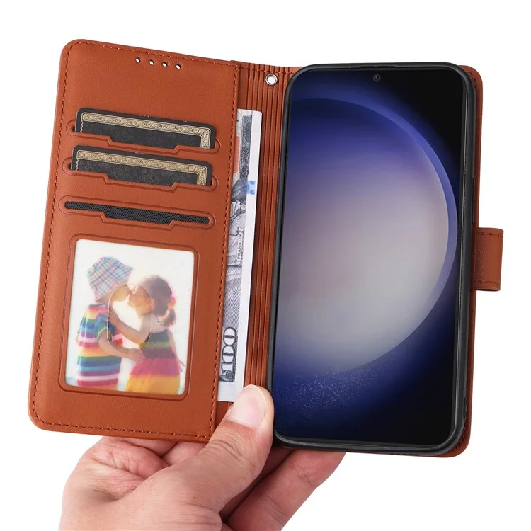 For Samsung Galaxy S24 Magnetic Case BETOPNICE Detachable PU Leather Phone Cover with Strap - Brown