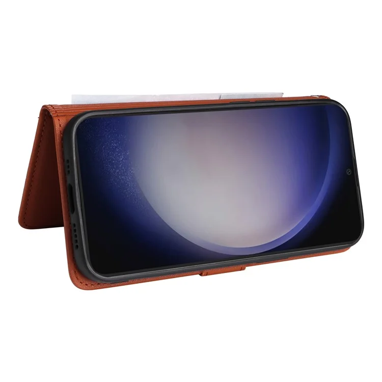 For Samsung Galaxy S24 Magnetic Case BETOPNICE Detachable PU Leather Phone Cover with Strap - Brown