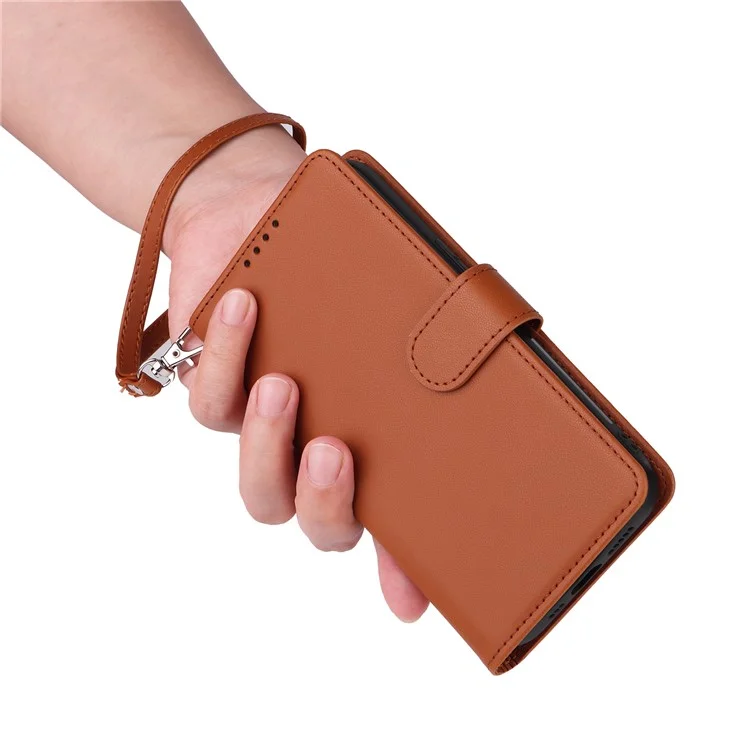 For Samsung Galaxy S24 Magnetic Case BETOPNICE Detachable PU Leather Phone Cover with Strap - Brown