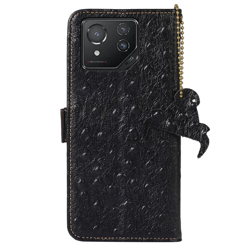 Pour Asus ROG Phone 8 5G / Phone 8 Pro 5G Ostrich Texture Wallet Case Genuine Cow Leather Phone Cover - Black