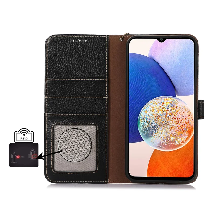 Para Samsung Galaxy Xcover7 RFID Blocking Phone Case Genuine Cow Leather Cover - Preto