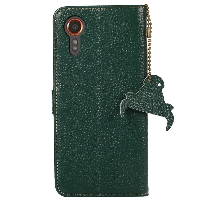 Pour Samsung Galaxy Xcover7 RFID Blocking Phone Case Genuine Cow Leather Cover - Vert