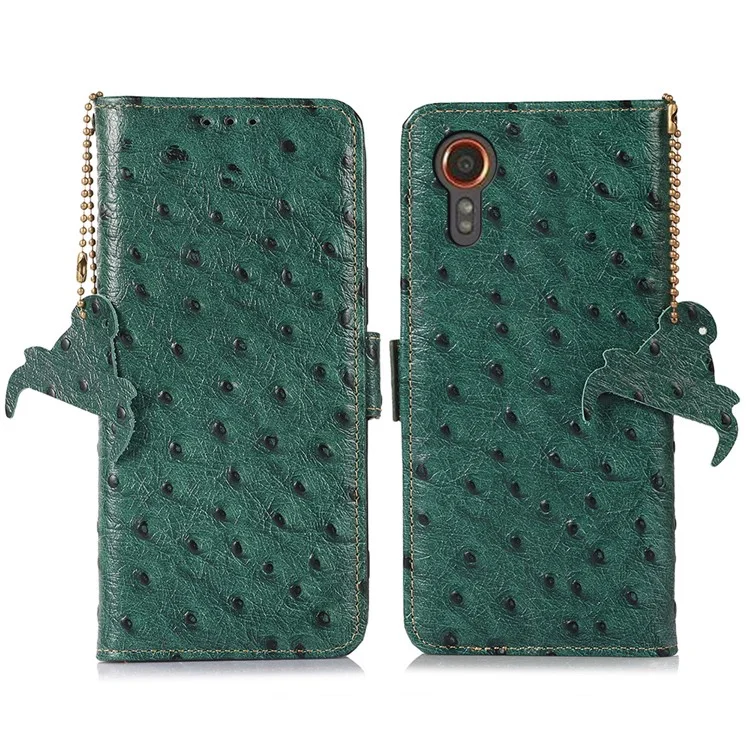 For Samsung Galaxy Xcover7 Genuine Cow Leather Case RFID Blocking Wallet Cover - Green