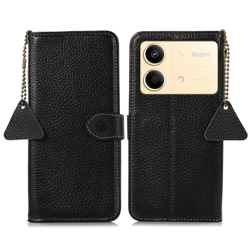 Para Xiaomi Redmi Note 13R Pro 5G Genuíno Caso de Telefone de Couro de Vaca com Slots de Cartão - Preto
