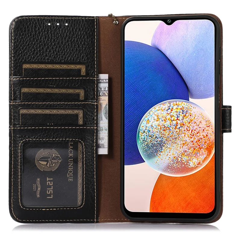 Para Xiaomi Redmi Note 13R Pro 5G Genuíno Caso de Telefone de Couro de Vaca com Slots de Cartão - Preto